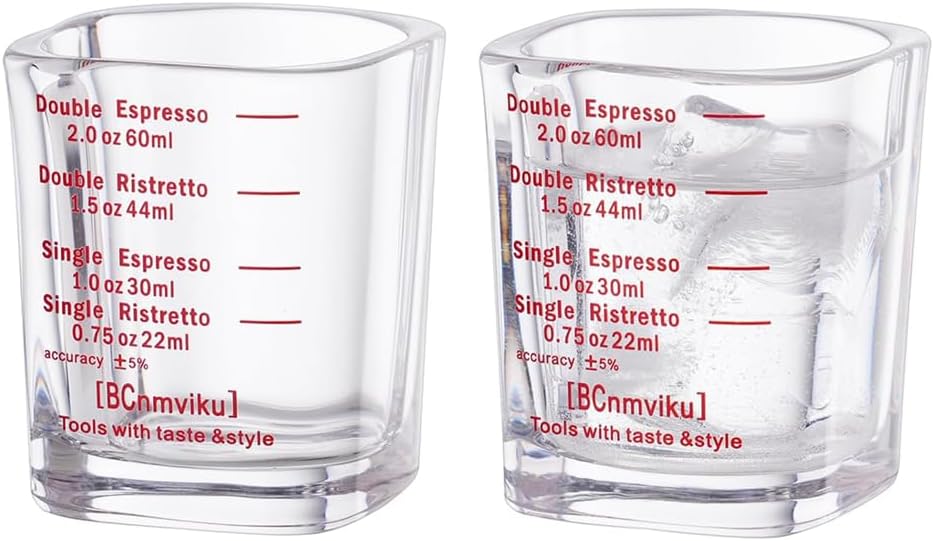 BCnmviku 2 PACK Red line Square Cup Espresso Shot Glasses Measuring Cup Liquid Heavy Glass for Baristas 2oz for Single Shot of Ristrettos