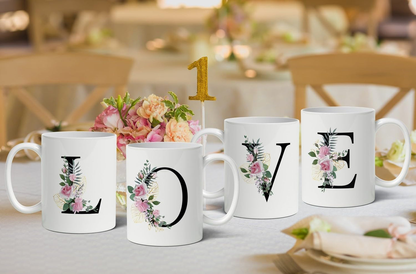 Retreez Initial A-Z Floral Botanical Bouquet Alphabet Monogrammed Monogram Mug 11 Oz Ceramic Tea Coffee Mugs - Appreciation Thank You Wedding Birthday Gifts for her friend coworker sister - B Initial