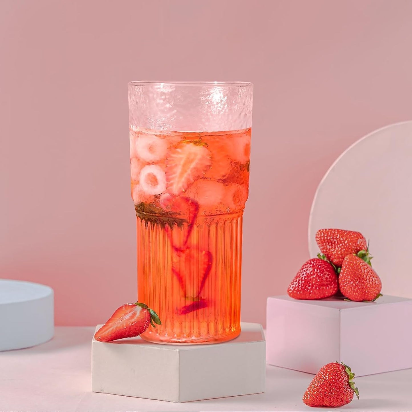 Glass Cups With Lids and Glass Straws，20 OZ 4pcs High Borosilicate Glass Tumbler Iced Coffee Water Smoothie