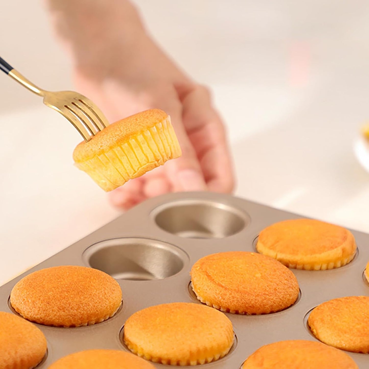 2 Packs Nonstick Round Muffin Baking Pan Tin, 6-Cup Muffin Tin, Cupcake Pans, Cheesecake Pans, Carbon Steel, Gold