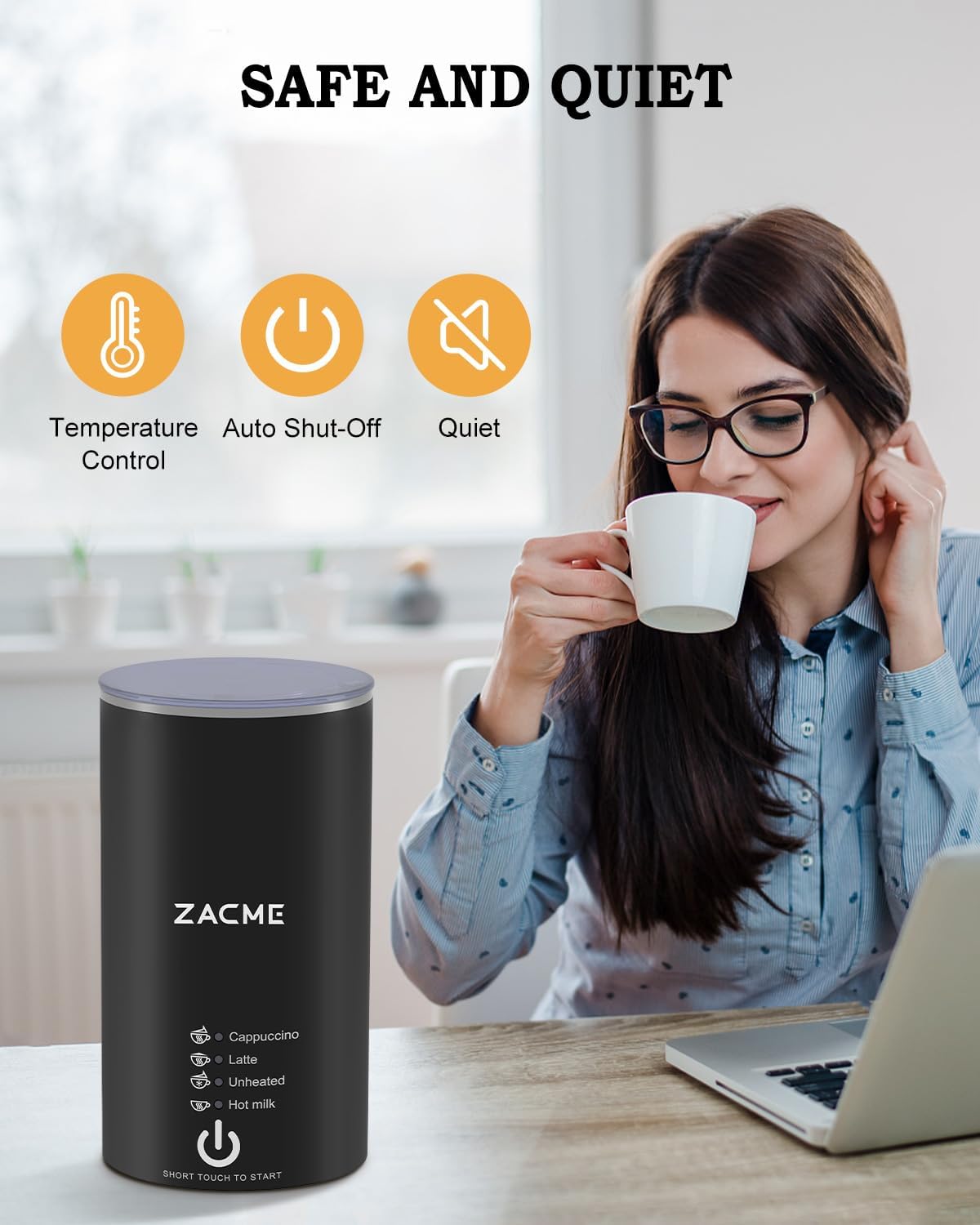 ZACME Milk Frother, 4 in 1 Electric Milk Steamer, Automatic Hot and Cold Foam Maker and Milk Warmer for Coffee, Latte, Cappuccino,Hot Chocolate, Macchiato