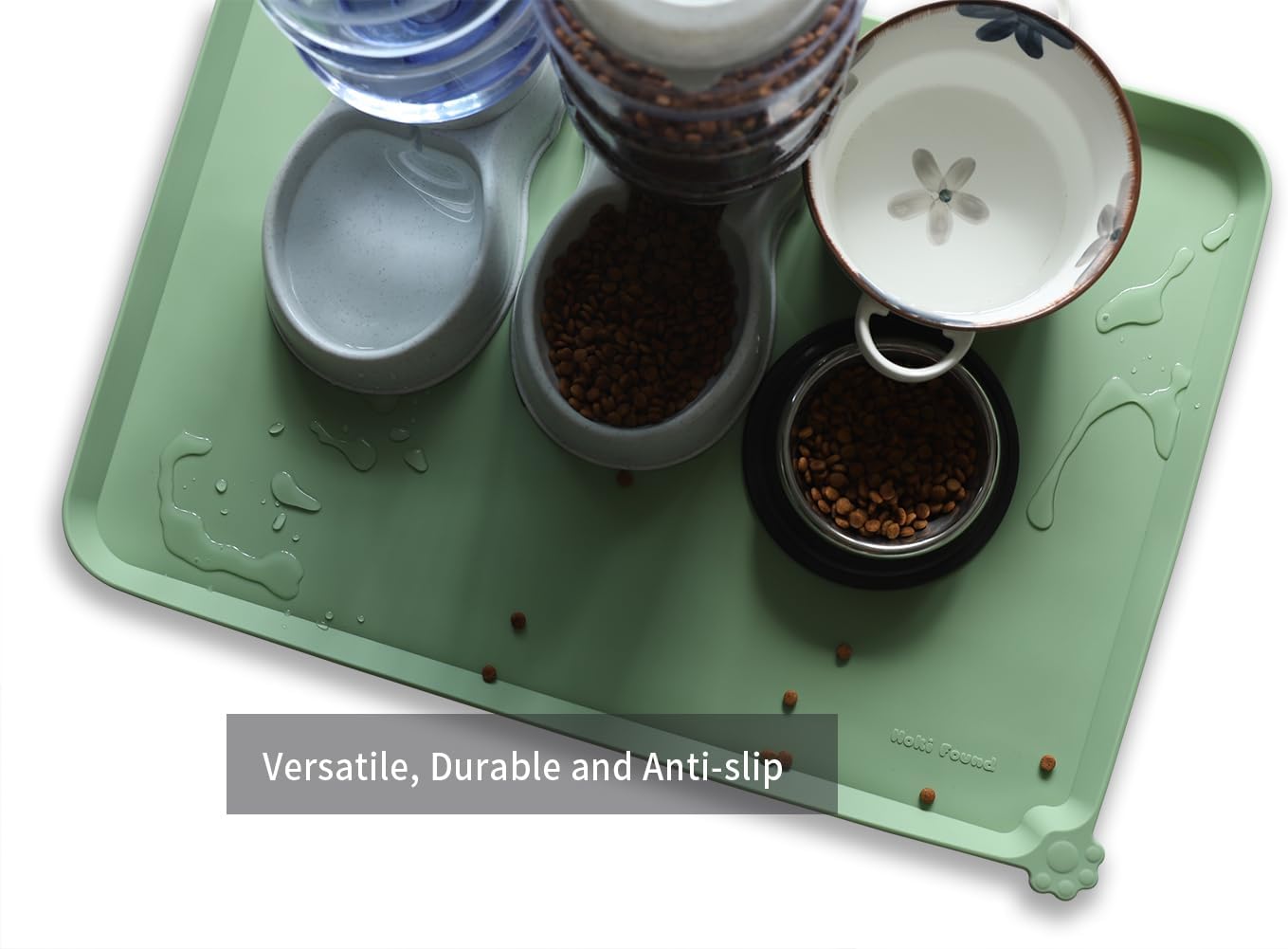 Hoki Found X-Large Silicone Pet Feeding Mats - Non Slip Dog Cat Bowl Mats - Waterproof for Carpet - Jade