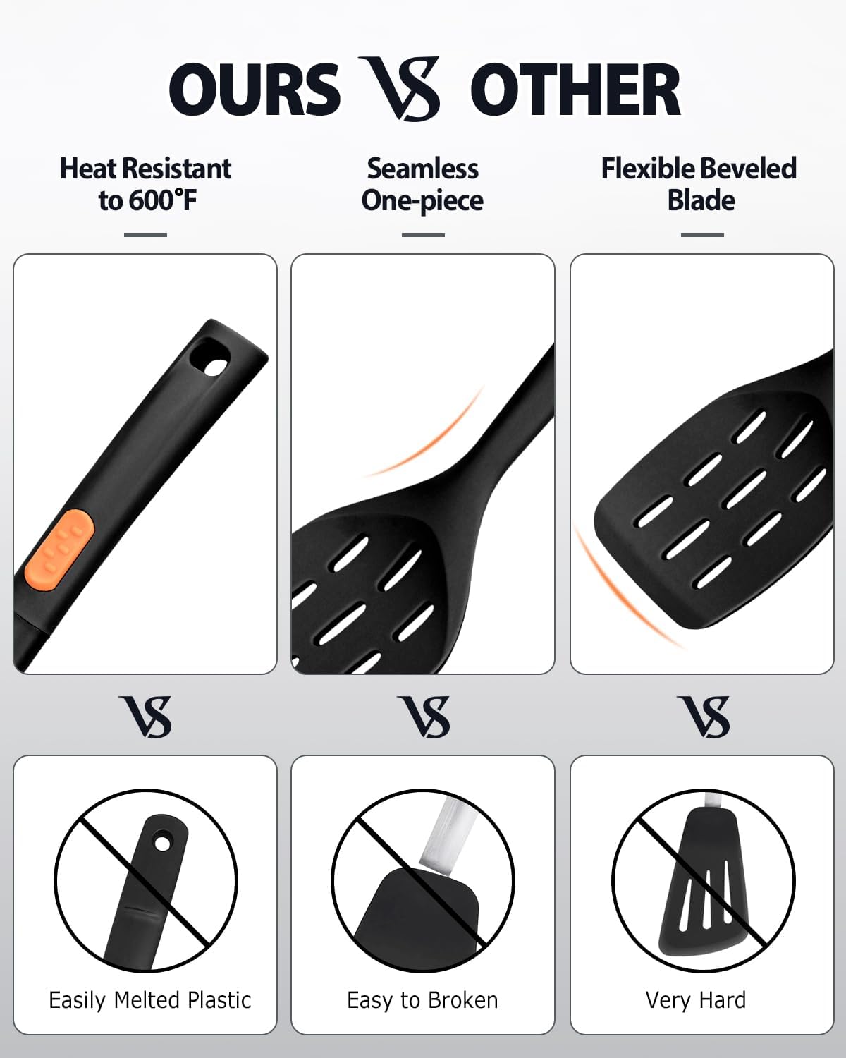 Silicone Spatulas and Spaghetti Spoons, 4 Pack Heat Resistant Full Silicone Cooking Utensils Set, Non Stick Large Kitchen Spatula Spoons for Cooking, Mixing, Serving, Draining