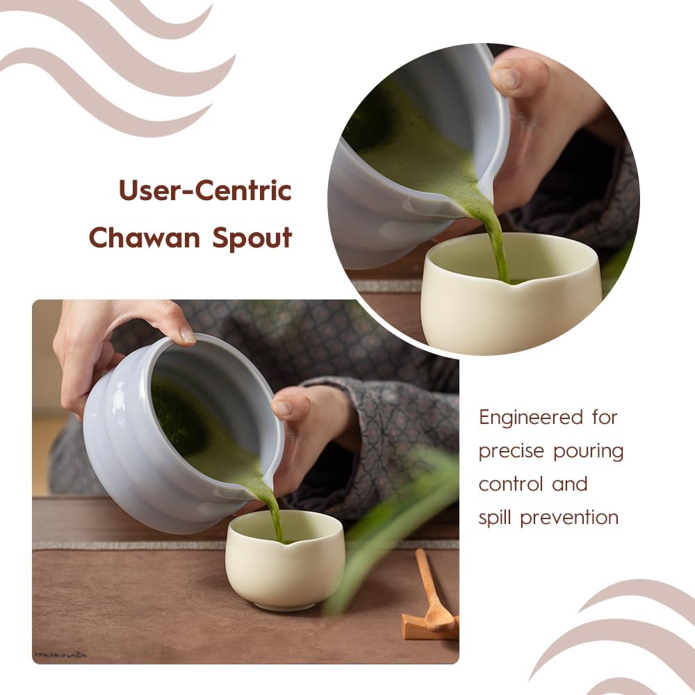 Matcha Whisk Set 8 Pcs - Ceramic Bowl, Bamboo Whisk with Holder, Canister, Sifter, Schima Spoon, Spoon Rest and Tea Towel, Complete Kit for Traditional Matcha and Modern Lattes (Purple)