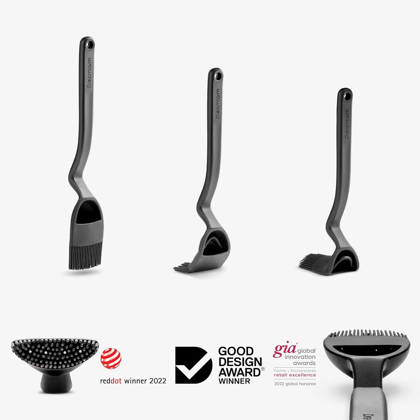 Dreamfarm Brizzle 3-In-1 Flexible Silicone Sit-Up Basting, Drizzle, Scooping Brush with In-Built Sauce Resevoir - Black