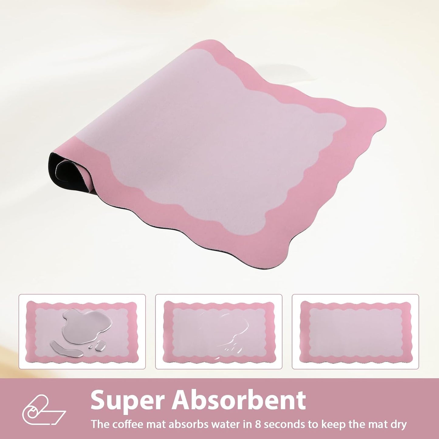 Scalloped Coffee Bar Mat for Countertop, Cute Dish Drying Mats for Kitchen Counter, Diatomite Absorbent Mat for Coffee Station, Kitchen Aesthetic Decor (16"x24", Pink)