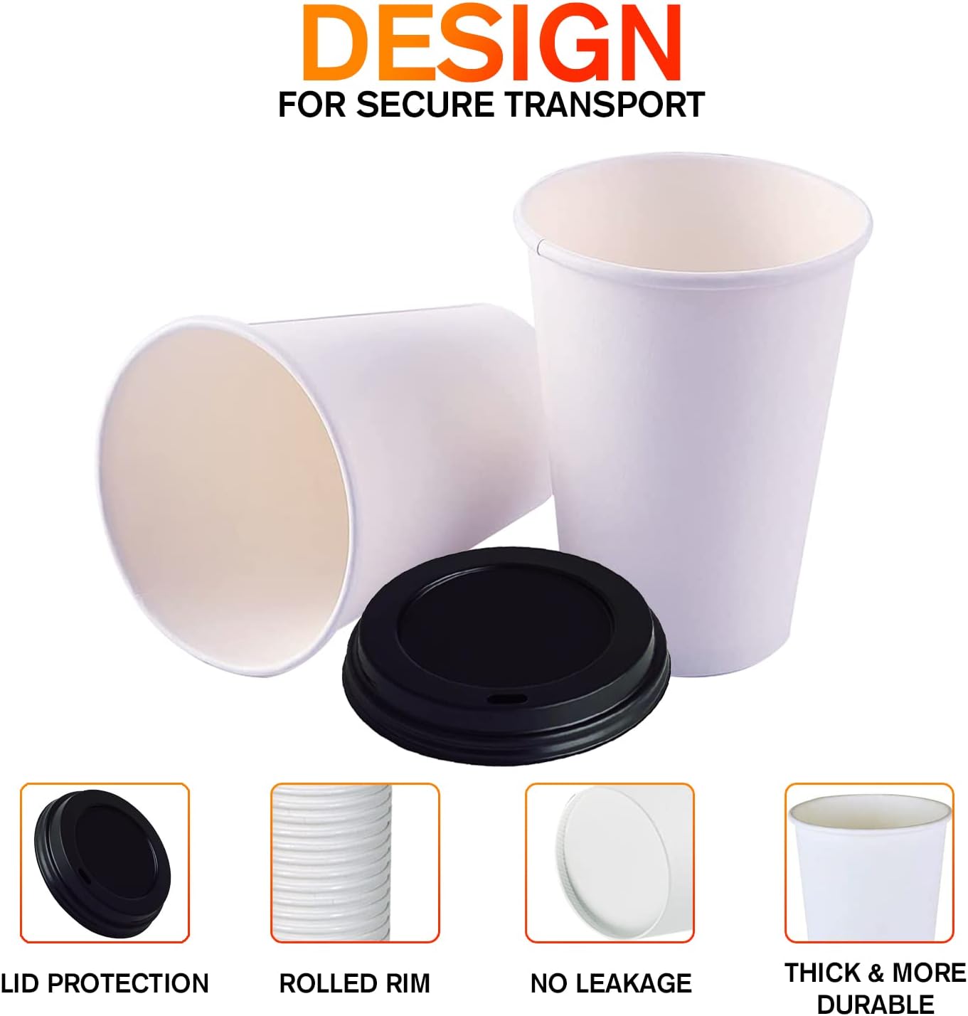 Smygoods White Disposable Paper Coffee Cups with Lids (20 OZ, 50 Count) For Hot Beverages, Tea, Espresso, Cocoa - To Go Drink Containers, Café & Office