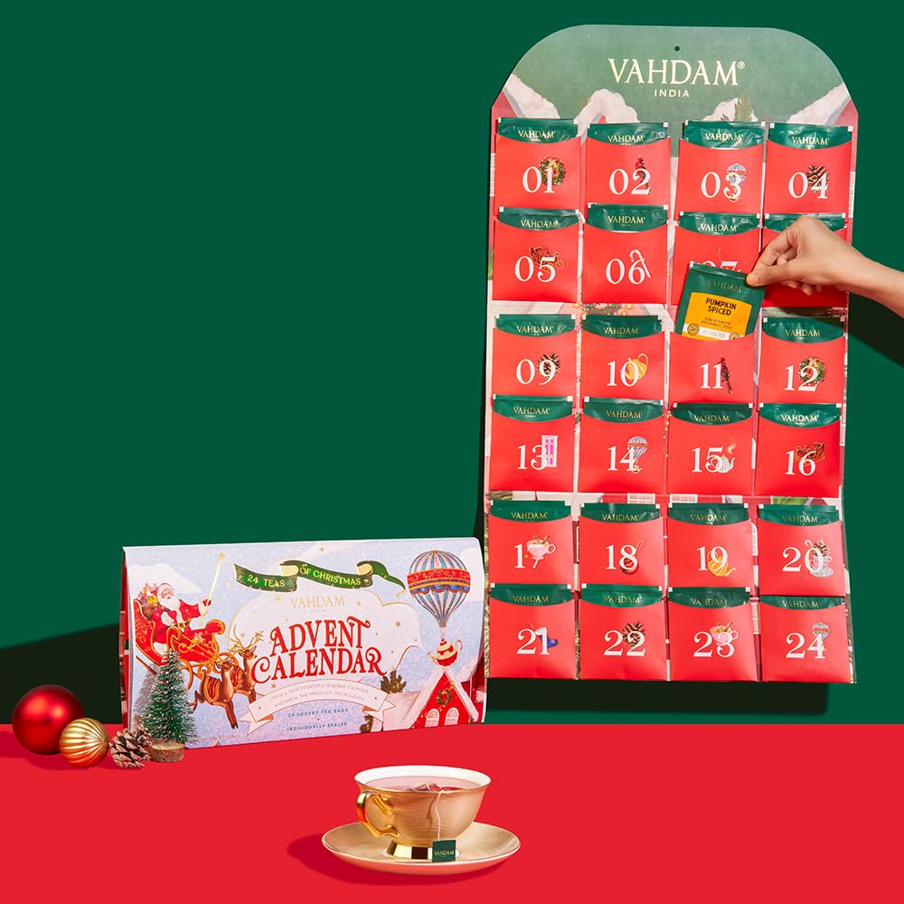 Limited Edition - Advent Calendar 2025 Tea Bags Folding Gift Set | 24 Unique Flavors - Holiday Gift Box | Christmas Advent Calendar 2025 for Adults, Advent Calendar 2025 Adult Women and Men | VAHDAM