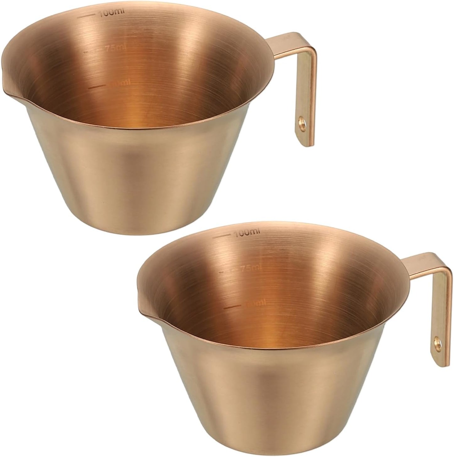 uxcell 2 Pcs Stainless Steel Espresso Cup with Handle, V-Shaped Mouth Espresso Measuring Cup with Scale for Preparing Coffee, Cocktails, 3.4OZ/100ML (Rose Gold)