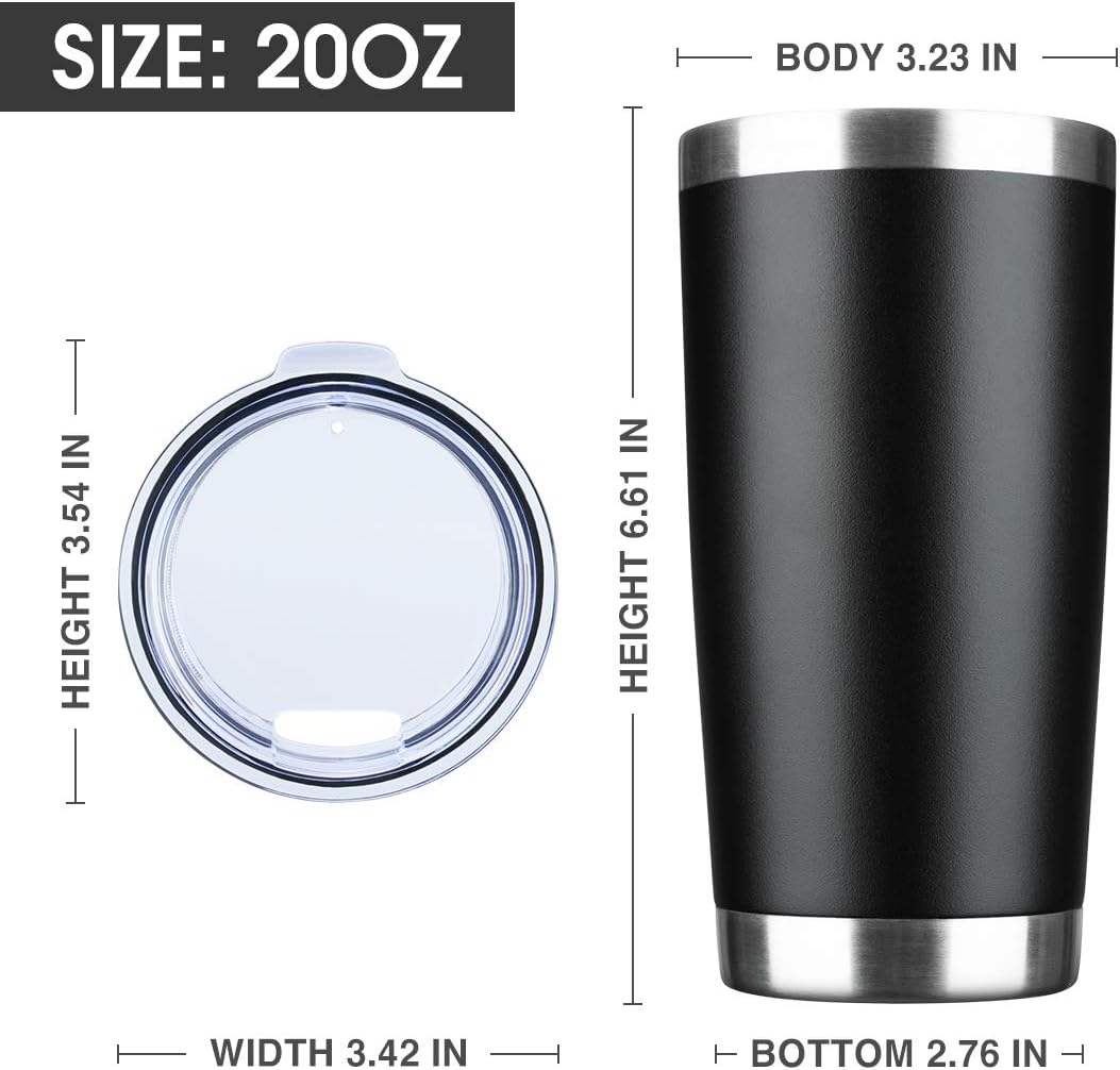 20oz Tumbler Bulk Stainless Steel Vacuum Insulated Tumblers with Lid Double Wall Travel Mug Durable Powder Coated Coffee Cup, Suitable for Ice Drinks and Hot Beverage (Black 6pack)
