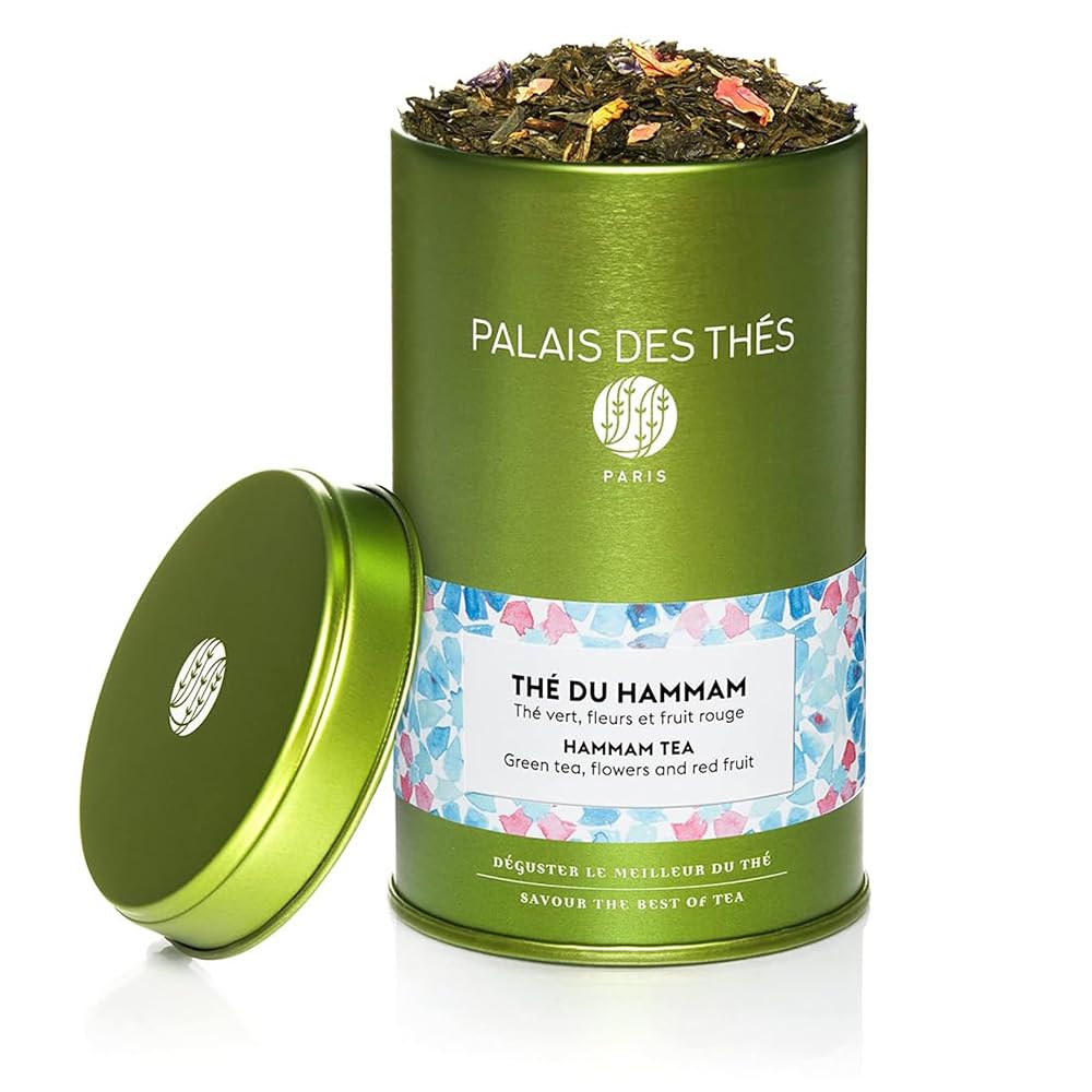Palais des Thés - Hammam Tea - Green Tea, Rose & Red Berries - 3.5oz Loose Leaf Metal Gift Tin, Serves 20-25 Cups