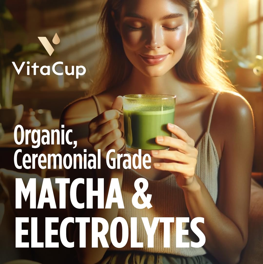 VitaCup Hydration Matcha Instant Packets, for Natural Energy and Detox, w/Electrolytes, Ceremonial Grade Organic Matcha, Coconut Water, Pink Himalayan Salt, Magnesium, in Single Serve Sticks, 20 Ct