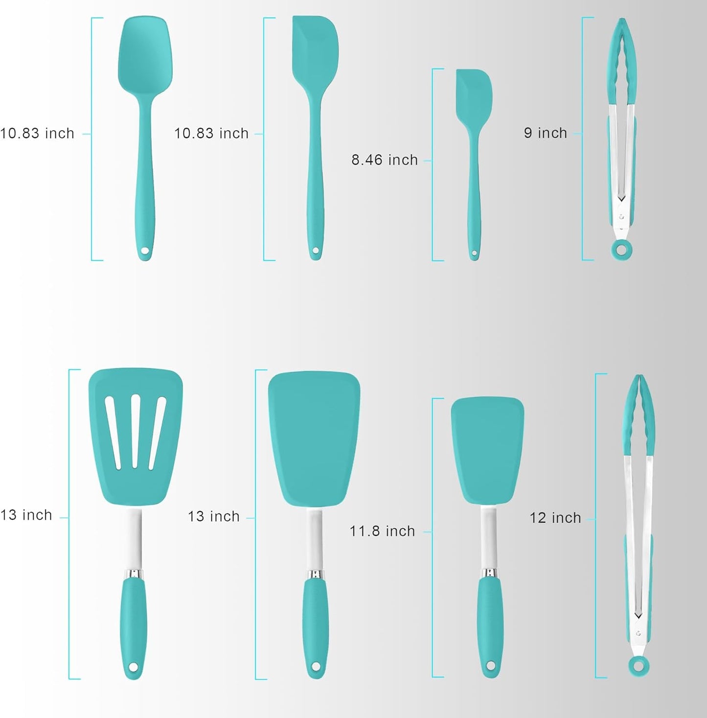 Silicone Spatulas Set Turners Tongs Cooking Utensils Set High Heat Resistant Kitchen Scraper Spatulas for Cooking Mixing Baking BPA Free Dishwasher Safe, Aqua Sky