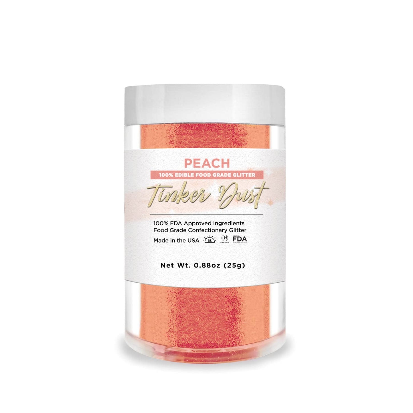 BAKELL Peach Edible Glitter, 25 Grams | TINKER DUST Edible Glitter | KOSHER Certified | 100% Edible Glitter | Cakes, Cupcakes, Cake Pops, Drinks, Dessert Vegan Glitter & Dusts (25g, Peach)