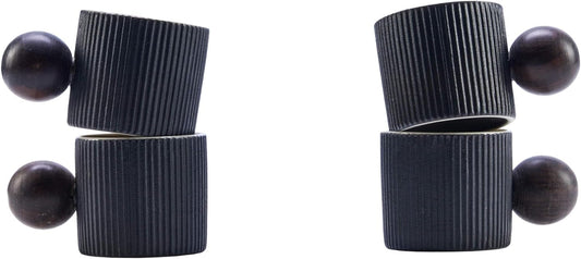 Ceramic Mini Espresso Cups Demitasse Cups with Round Wooden Handle Vertical Stripes Tea Cups (black, 4pcs)