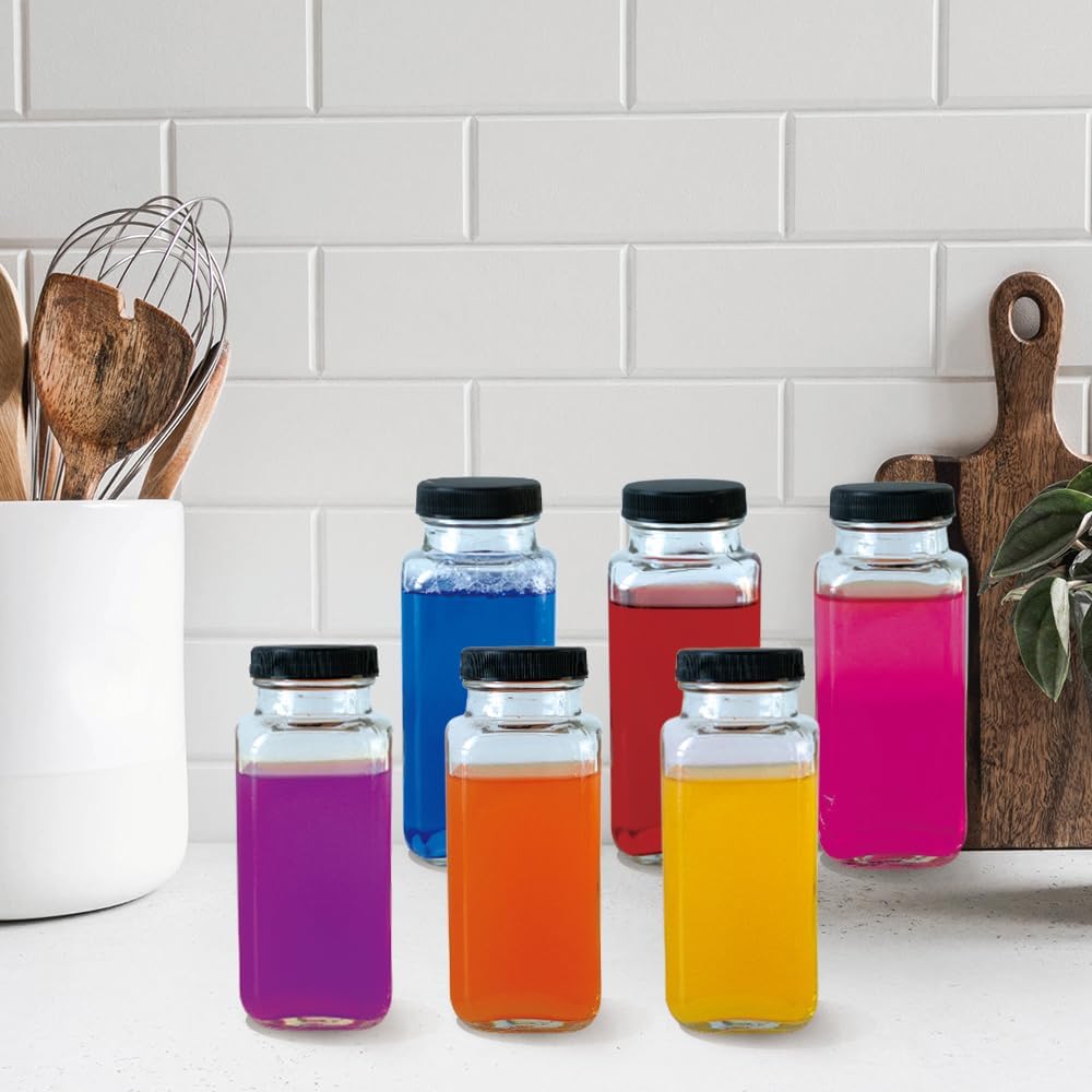 ZZT 9 Pack 8 oz Glass Juice Bottles, 250 ml Glass Reusable Water Bottles with Lids, Water Drinking Jars with Labels and Brush,Water Drinking Jars for Milk,Juicing,Beverage Glassware