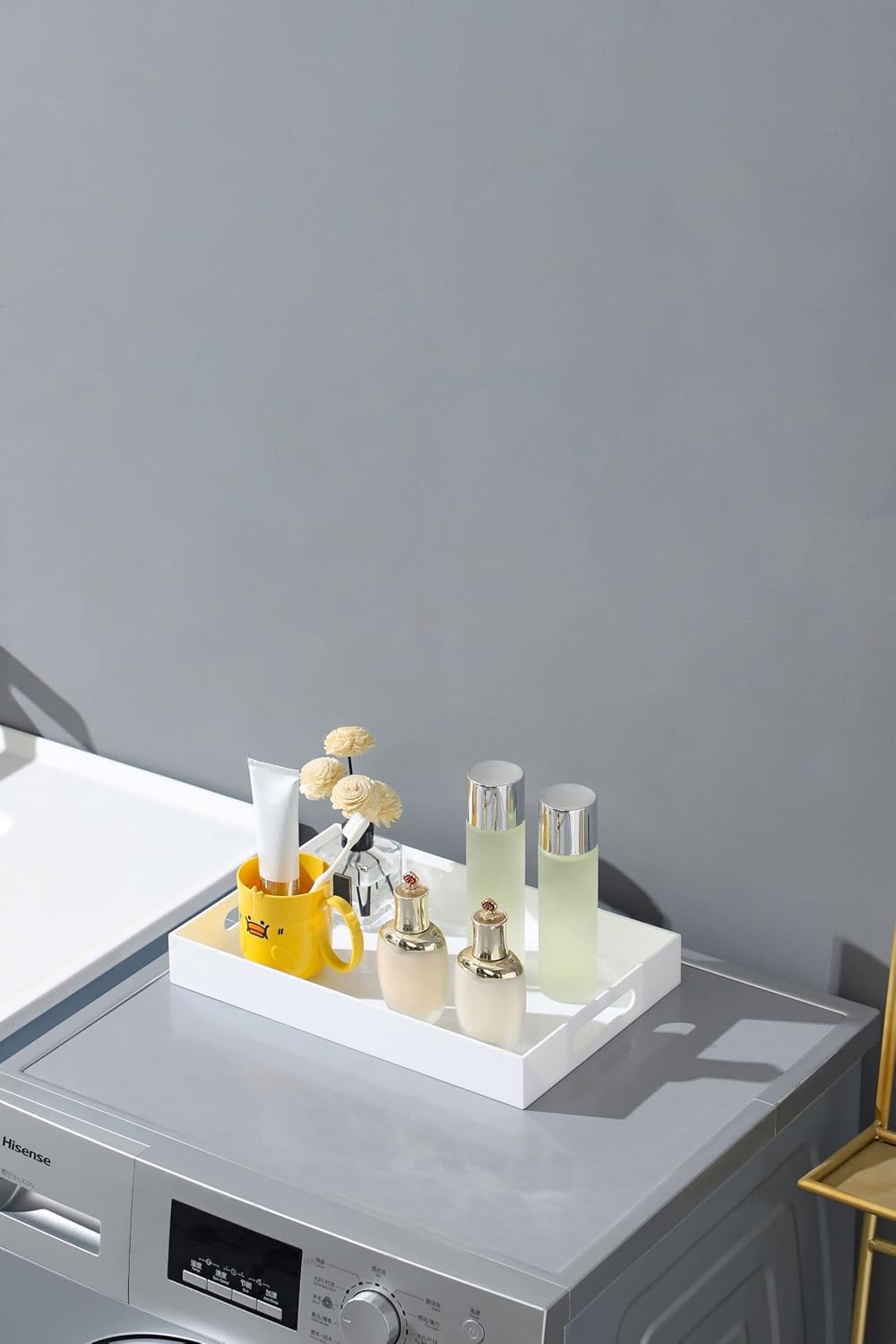 Glossy White Sturdy Acrylic Serving Tray with Handles-12x20Inch-Serving Coffee,Appetizer,Breakfast,Butler-Kitchen Countertop Tray-Makeup Drawer Organizer-Vanity Table,Ottoman Tray-Decorative