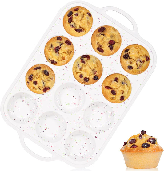 Silicone Muffin Pan with Metal Frame, Regular Size Cupcake Pan with Handle 12 Cups Nonstick Muffin Pan for Baking BPA Free 1 Pack