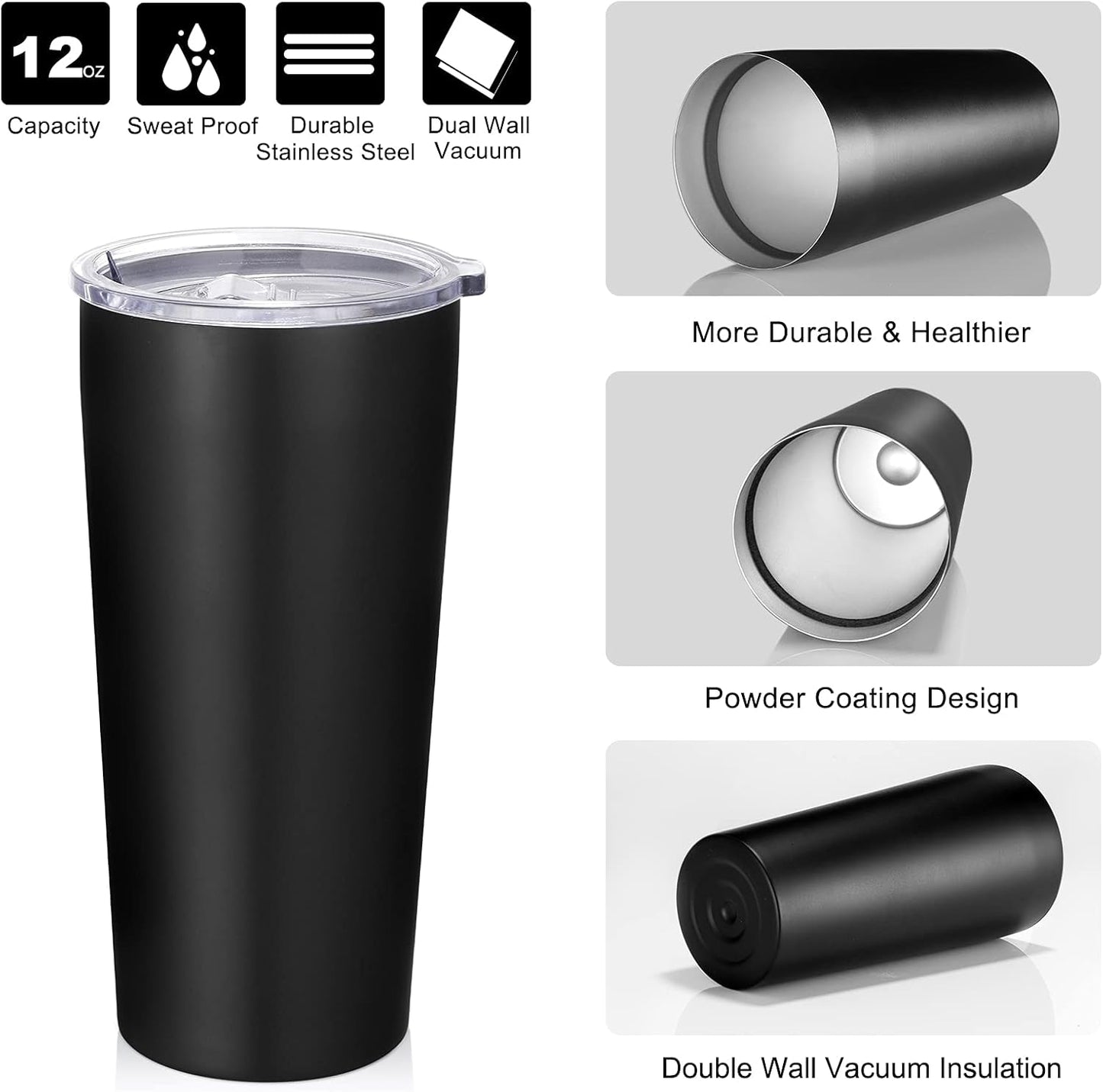 VEGOND 20oz Tumbler Bulk with Lid and Straw 1 Pack, Stainless Steel Vacuum Insulated Tumbler, Double Wall Coffee Cup Travel Mug, Black