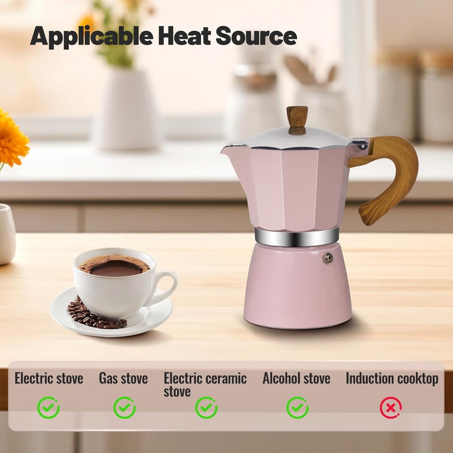 3 Cup Aluminum Moka Pot Classic Stovetop Espresso Coffee Maker 150ml 5oz Coffeemaker Percolator Mocha Pot Greca Coffee Maker Cafe Makers for Italian and Cuban Café Brewing Pink