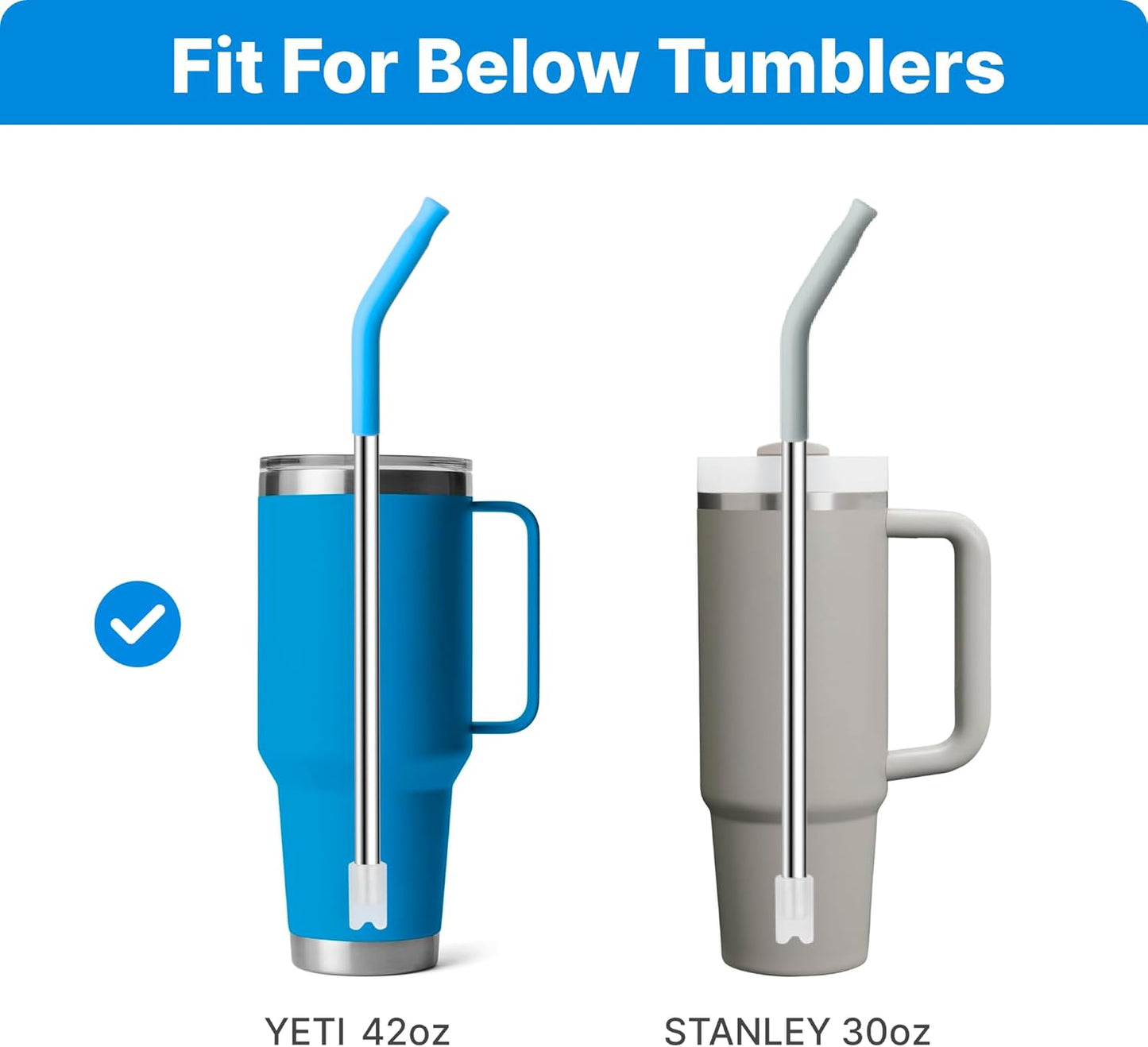 Metal Straws with Silicone Tip for 42 oz YETI Tumbler, 4 Pcs Reusable Stainless Steel Straws for 42 oz YETI, 30oz Stanley Cup(Color 4)