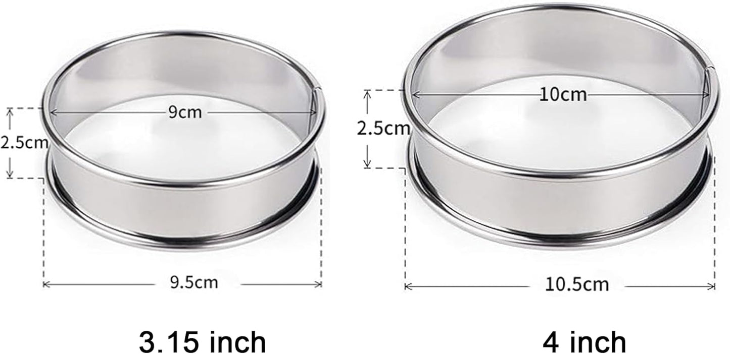 HLMOptimo English Muffin Rings, Stainless Steel Crumpet Rings, 12 Pcs Nonstick Metal Round Ring Molds with Silicone Oil Brush (4 inch 12 pcs)