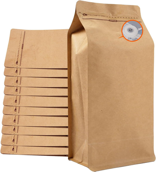 Coffee Bags with Valve (50 PCS,32oz/2lb) Kraft Paper High Barrier Aluminum Foil Flat Bottom Standing Coffee Beans Storage Packaging Bags,Reusable Heat Seal Side Zipper Pouches for Small Business&Home