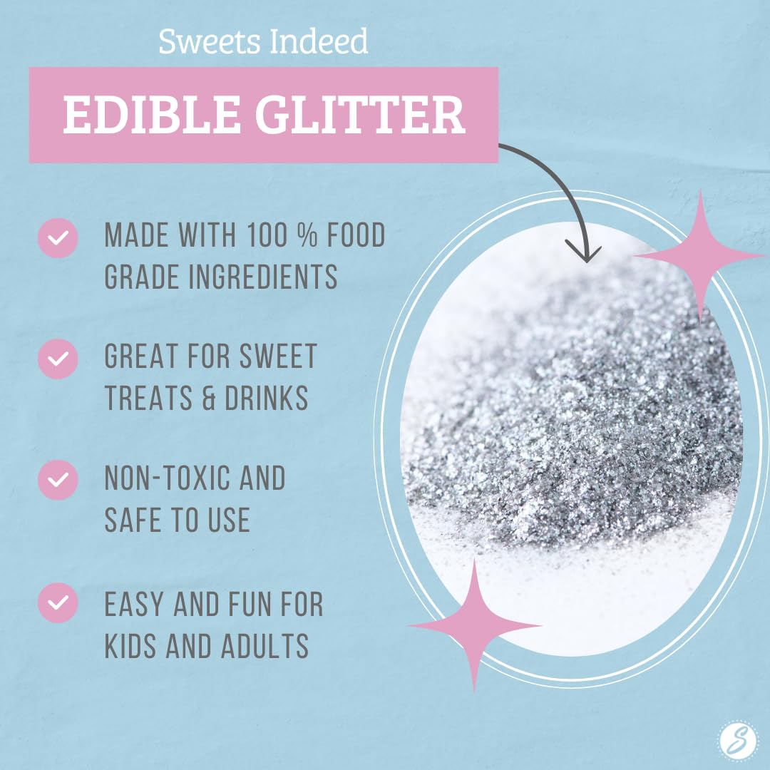 Sweets Indeed Edible Glitter, Perfect for Drinks, Cocktails, Beverages & Cake Decorating, Dessert Cake Topper, 4 grams, 3 Pack, New Years