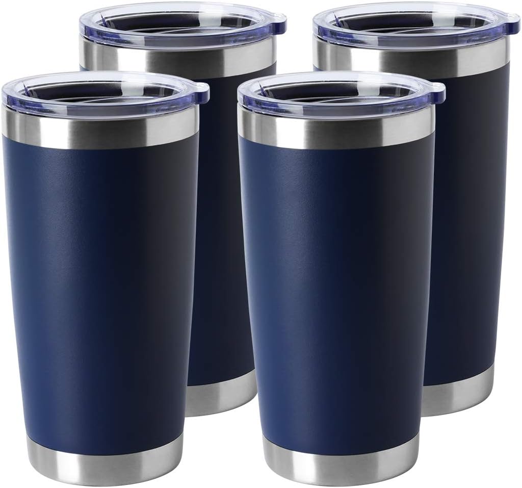 HASLE OUTFITTERS 20oz Stainless Steel Tumblers Bulk, Insulated Travel Cup with Lid, Double Wall Vacuum Coffee Mug for Cold & Hot Drinks 4 Pack, Navy