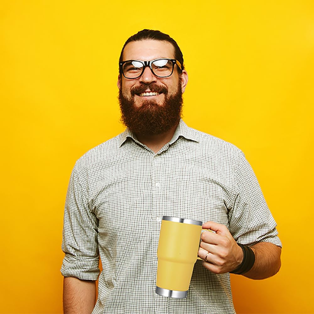 VEGOND 20 oz Tumbler Bulk with Handle Lid and Straw, Stainless Steel Insulated Travel Coffee Mug Set, Spill Proof Double Wall Metal Tumblers Cups, Yellow 6 Pack