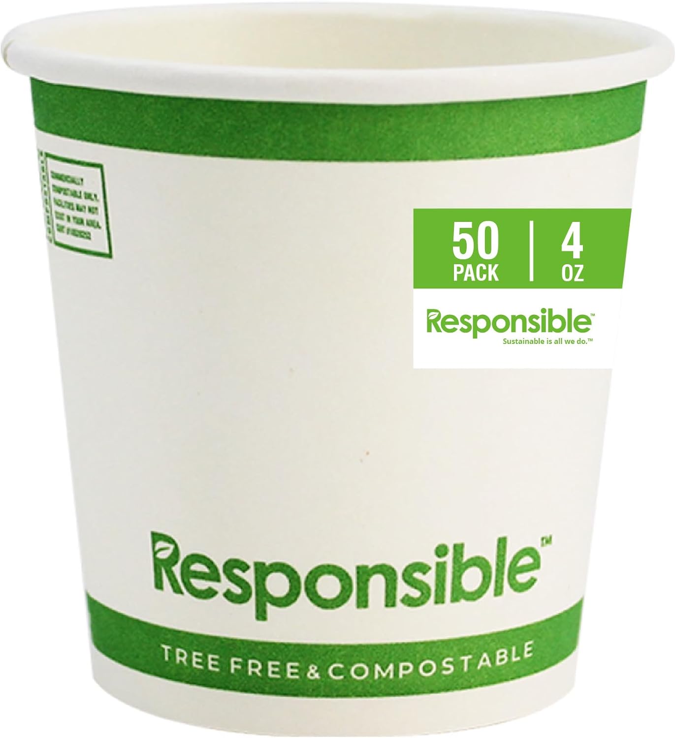 Certified Compostable 4 oz Paper Cups, Cold ＆ Hot Coffee Cups, Disposable Paper Cups, Extra Strength Disposable Cups, Made without PFAS (50 count)