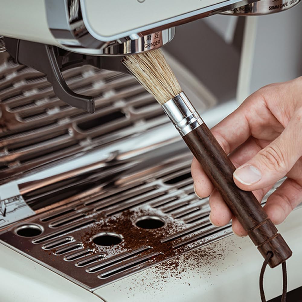 2 PACK Coffee Grinder Cleaning Brush, Espresso Maker/Machine Cleaner Tool for Camping Home Kitchen Barista, Leather Hanging