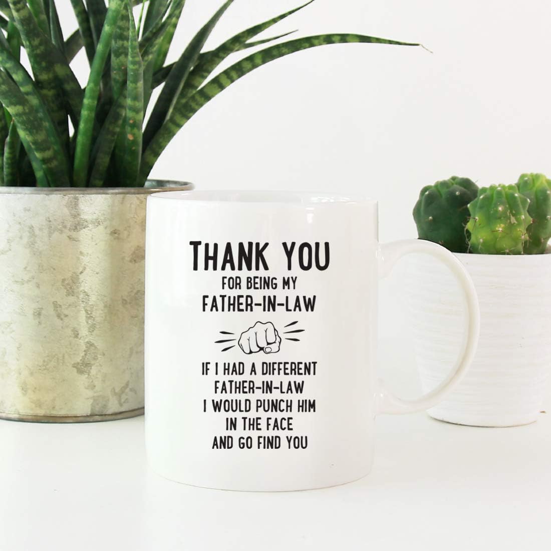 Andaz Press Funny Family 11oz. Coffee Mug Gift, Thank You for Being My Father-in-Law, Punch in Face, 1-Pack, Christmas Birthday Drinking Cup Present Ideas