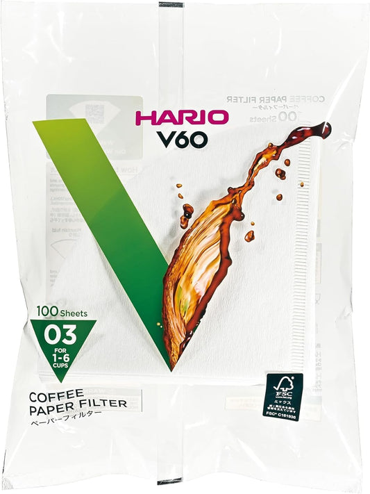 Hario V60 Paper Coffee Filter, Size 03, White, 100ct