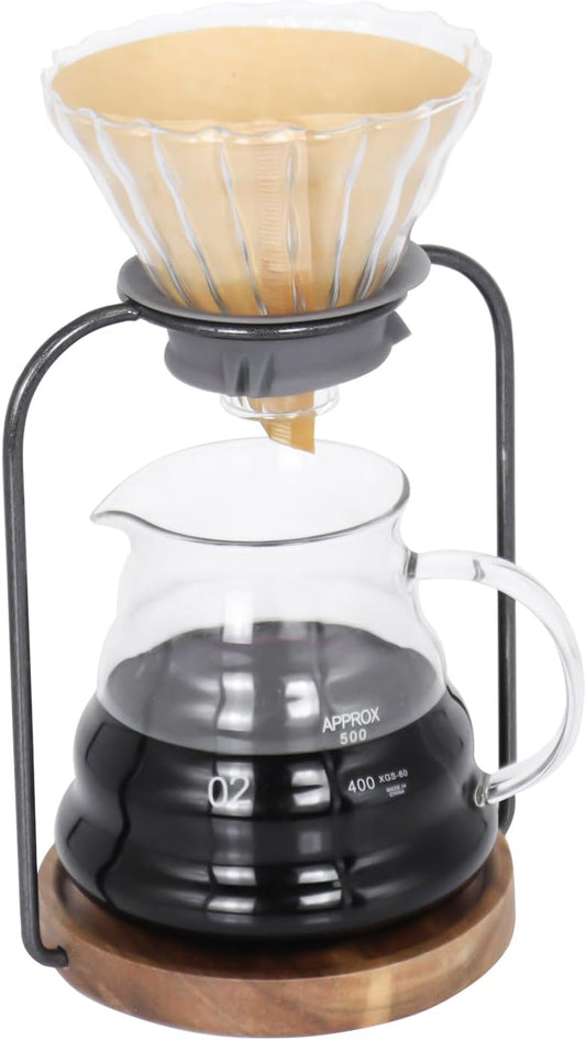 SOTECH Pour Over Coffee Dripper Set, Filter Holder Glass Server with Paper Coffee Filters Manual Stand for Tea and Saffron