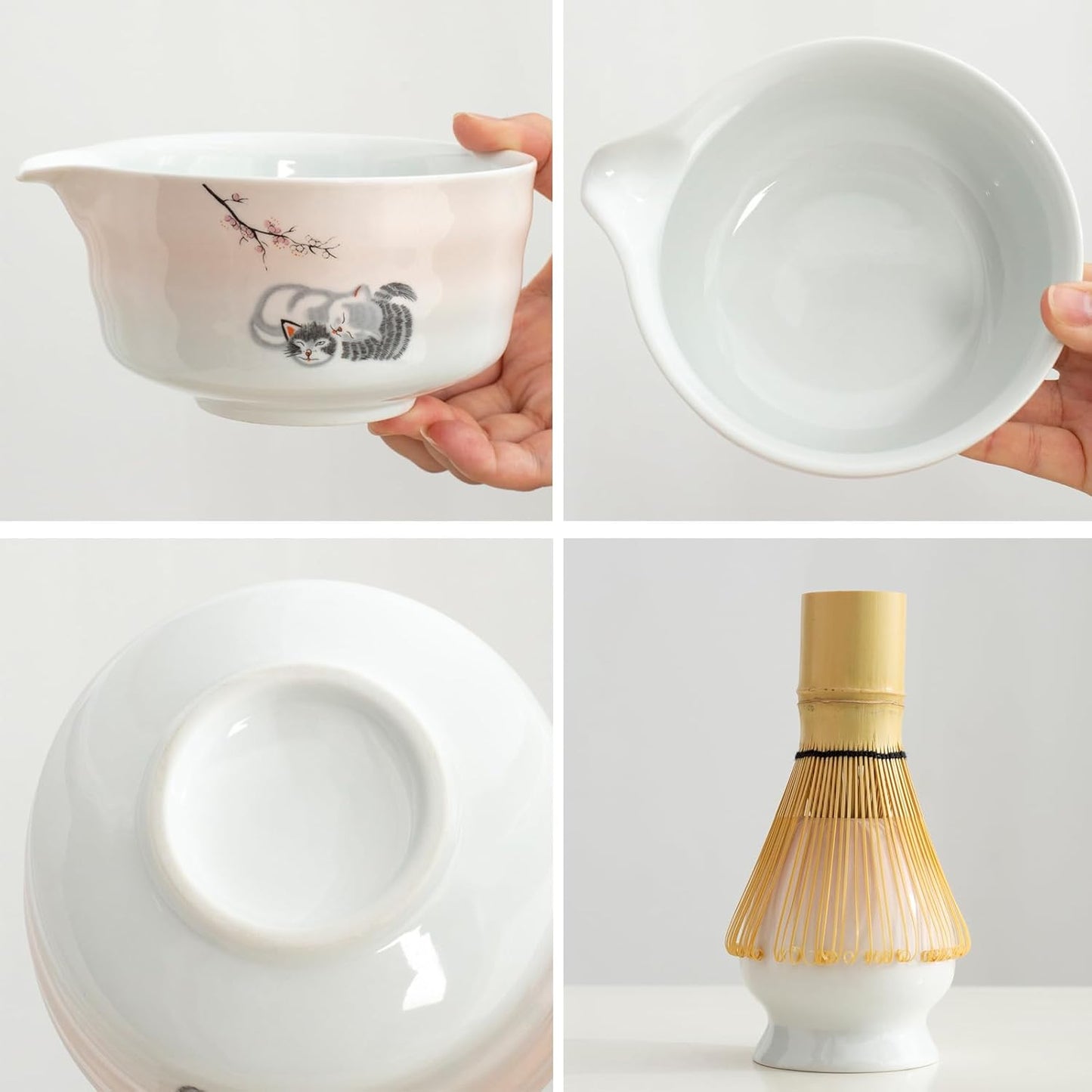 Matcha Whisk Set, Ceramic Matcha Set, 15.5 oz Matcha Bowl with Spout and Whisk, Perfect for Matcha Lovers, Ideal Gift for Christmas, Birthday(pink)