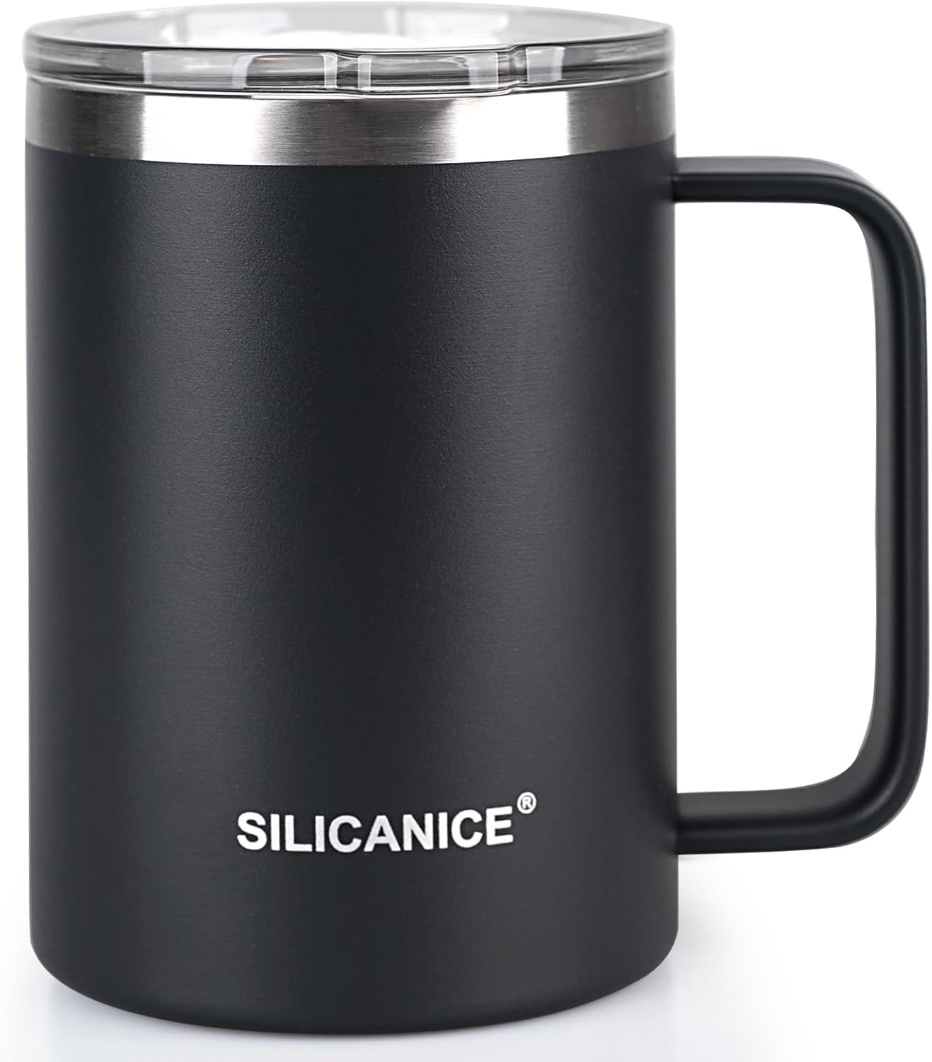 14 oz Stainless Steel Vacuum Insulated Tumbler with handle & MacSlider Lid, Dishwasher Safe & Spill Proof Coffee Cup, Travel Mug for Hot/Cold Drinks, Durable Design - Black