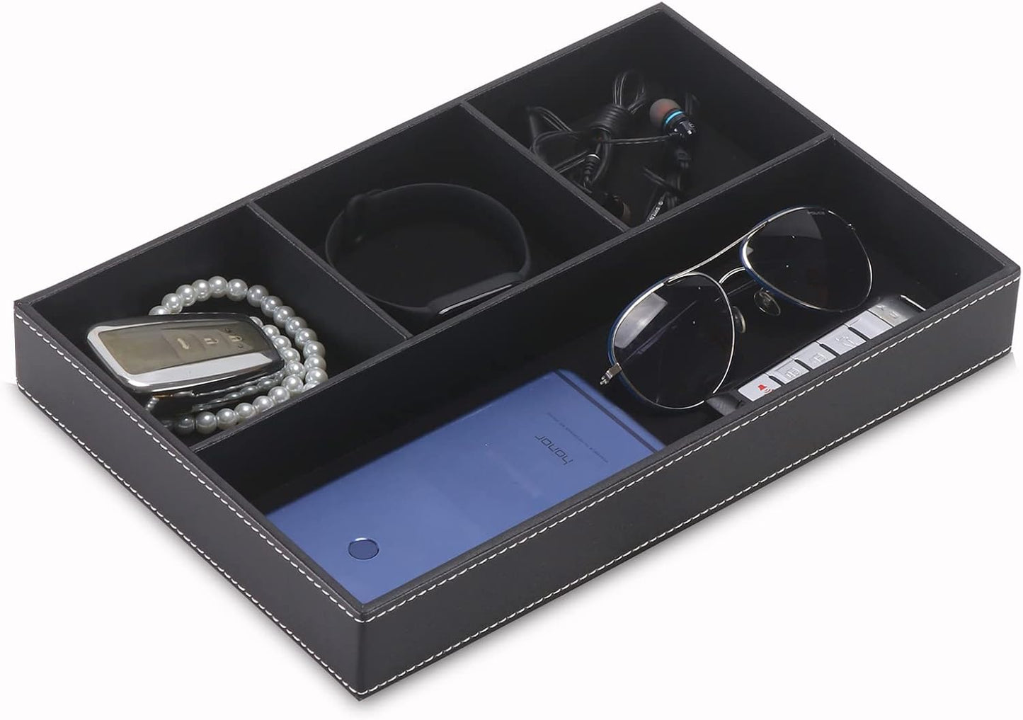 Desktop Glove Box, Nightstand or Dresser Organizer, Valet Tray, Entry Table Organizer, Dresser Storage Box,PU Leather Drawer Storage Decorative Trays.