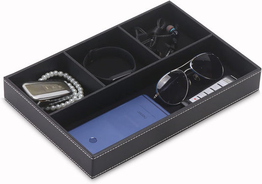 Desktop Glove Box, Nightstand or Dresser Organizer, Valet Tray, Entry Table Organizer, Dresser Storage Box,PU Leather Drawer Storage Decorative Trays.