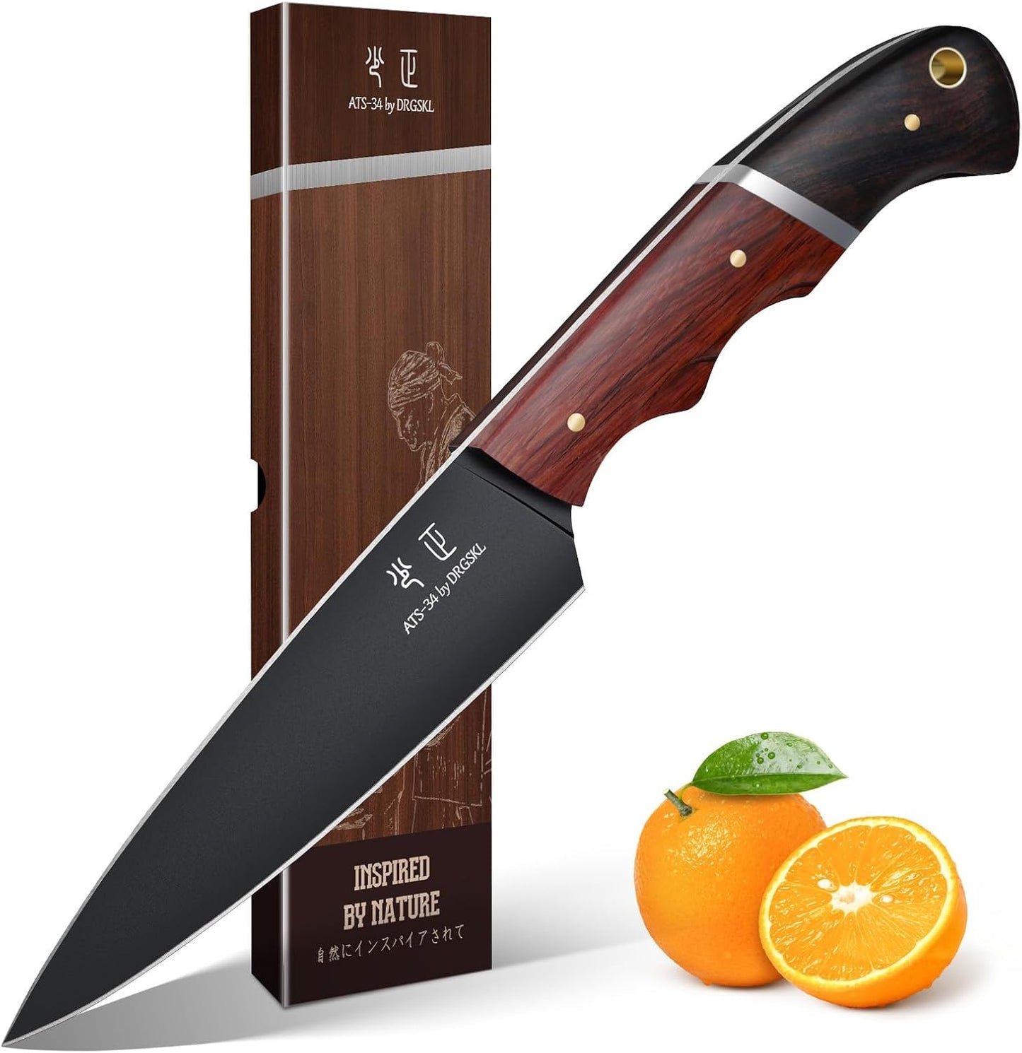 Kitchen Utility Knife From Japan - Small Chef Knife 5 Inch Forged from a Single Piece of High Carbon ATS-34 Steel, Full-Tang Paring Knife with Walnut Handle for Fruit and Vegetable, Ideal Gift