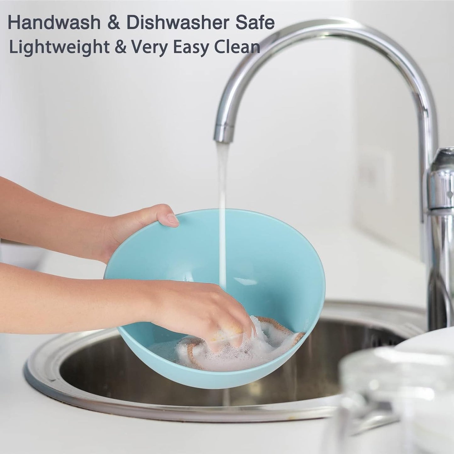 9.6'' Serving Bowls, Bamboo Fiber Salad Bowls Set of 4, 2.6Qt/84 Ounce, Large Bowls for Kitchen,Curvy Shape Big Deep Bowl for Salad,Vegetable,Fruit,Cereal, Lightweight & Easy to Clean(Multi Turquoise)