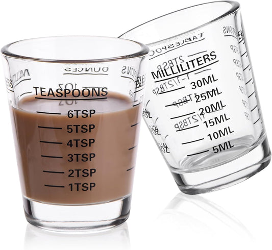 Shot Glasses Measuring Cup Set 2PACK Espresso Shot Glasses Liquid Heavy Glass 26-Incremental Measurement 1 OZ, 2 TBS, 6 TSP, 30 ML Kitchen Tools (Black)