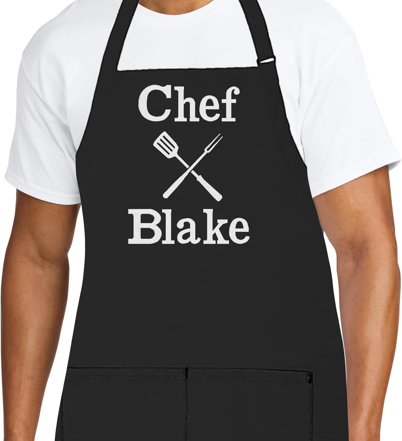 Personalized Chef Apron for Men, Custom Embroidered Design, Professional Kitchen Cooking BBQ Grilling for Dad, Decorated in USA