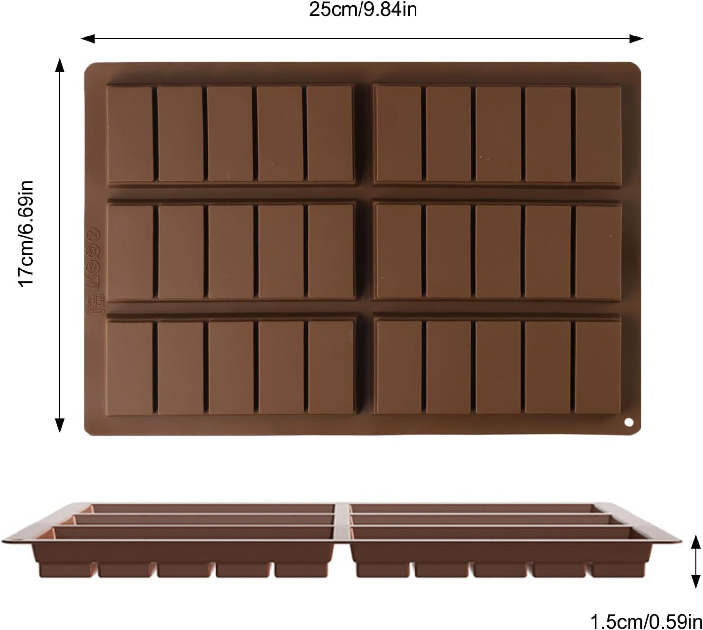 2 PCS Chocolate Molds, Candy Bar Mold, Silicone Deep Chocolate Bar Mold, Non-stick Eusable High and Low Temperature Resistant for Home-Made Chocolate (Rectangle)