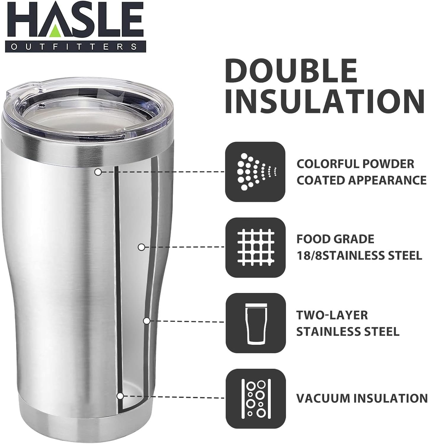HASLE OUTFITTERS 20 oz Tumbler Bulk, Stainless Steel Tumblers with Lid, Vacuum Insulated Tumbler, Double Wall Tumbler Cup, coffee mugs, Stainless Steel, 6 Pack