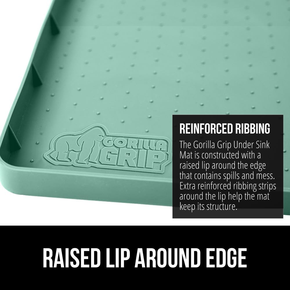 GORILLA GRIP Waterproof Silicone Under Sink Mat with Raised Lip for Kitchen and Bathroom, 28 x 22 in, Cabinet Shelf Liner Stay in Place Mats Dishwasher Safe Drawer Liner, Organizer Tray, Mint
