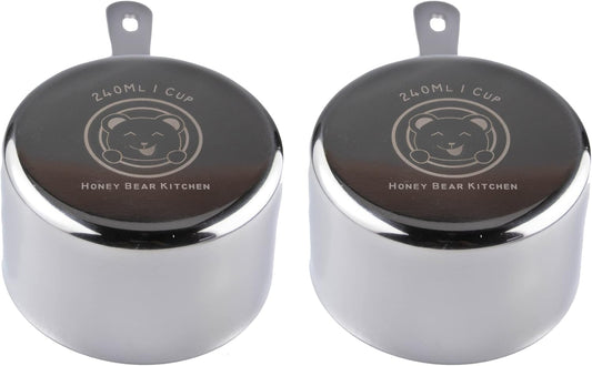 Honey Bear Kitchen 1 Cup 240 ml Measuring Scoop Cups, Polished Stainless Steel (Set of 2)