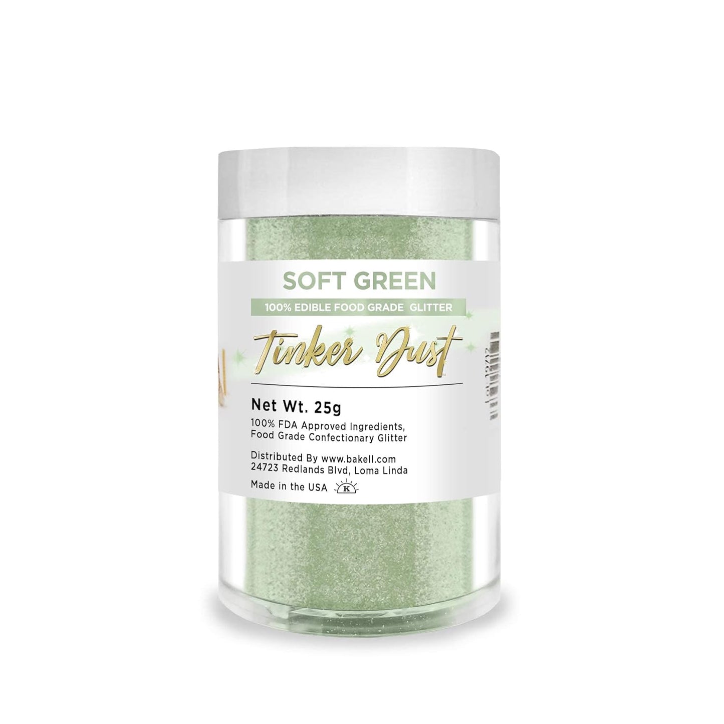 BAKELL Soft Green Edible Glitter, 25 Grams | TINKER DUST Edible Glitter | KOSHER Certified | 100% Edible Glitter | Cakes, Cupcakes, Cake Pops, Drinks, Dessert Vegan Glitter & Dusts (25g, Soft Green)