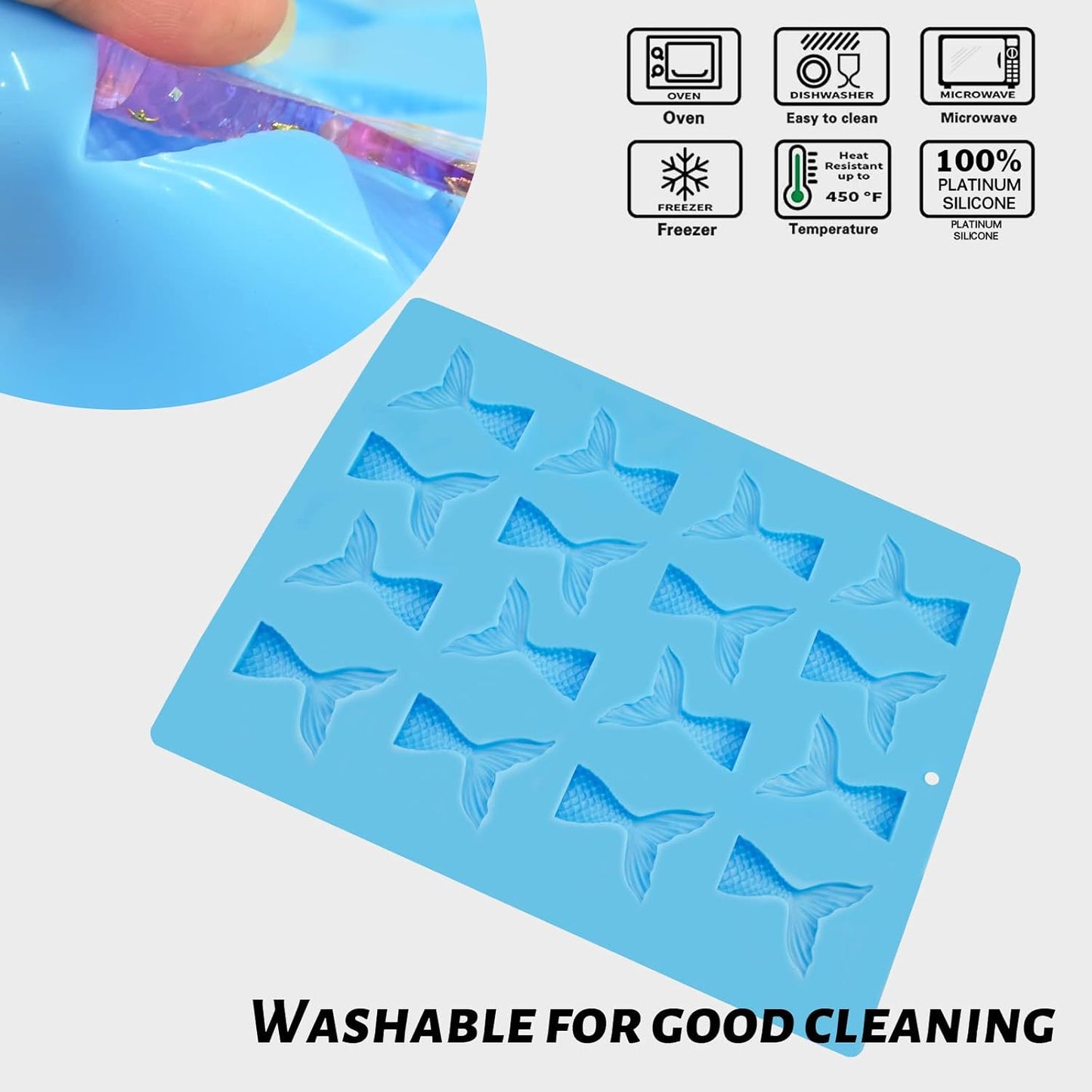 Sakolla 2 Pack Mermaid Tail Molds, Mermaid Molds for Chocolate, Cake Decoration Candy Cupcakes Resin Gummies (Blue)