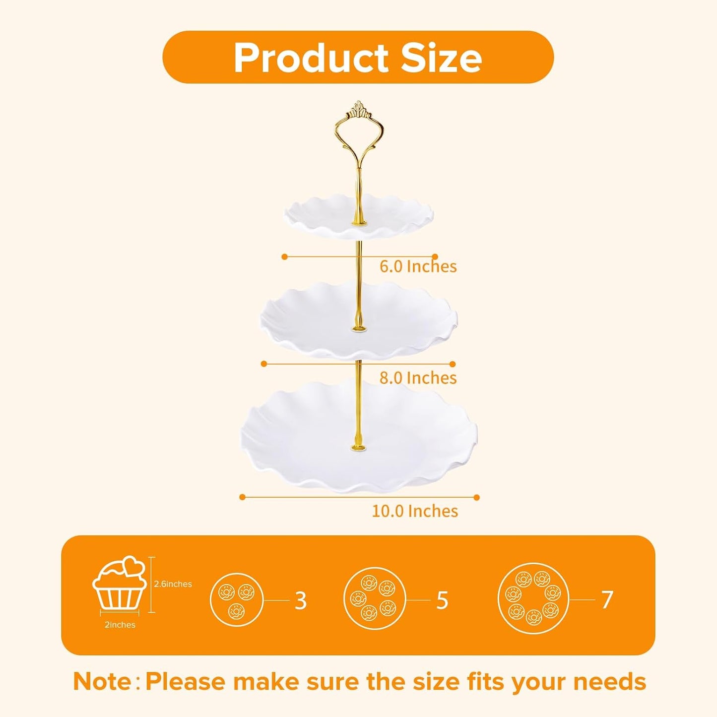 Hoedia 3 Tier Cupcake Stand Tower, Plastic White Cup Cake Holder for Dessert stands, Tiered Serving Tray for Tea Party, Birthday Party, Wedding Decor and Baby Shower(Round Wave)